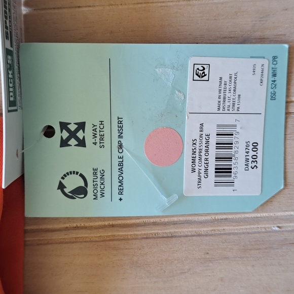 NWT DSG Ginger Orange Strappy Compression Sports Bra Moisture-Wicking 4-W - Picture 5 of 9